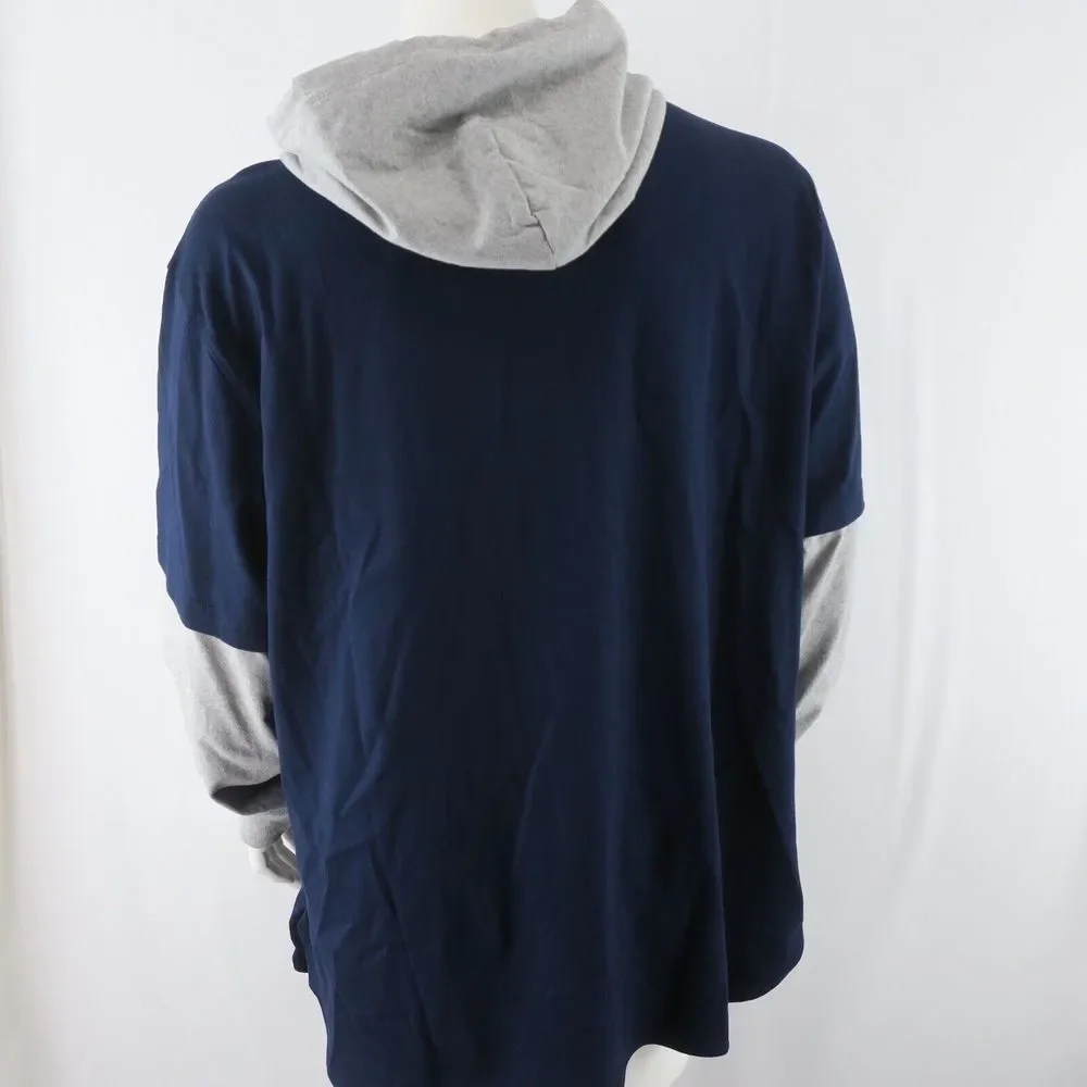 Ralph Lauren Polo Sweatshirt Mens 2XB Blue Hooded Baseball Jersey Shirt Spellout